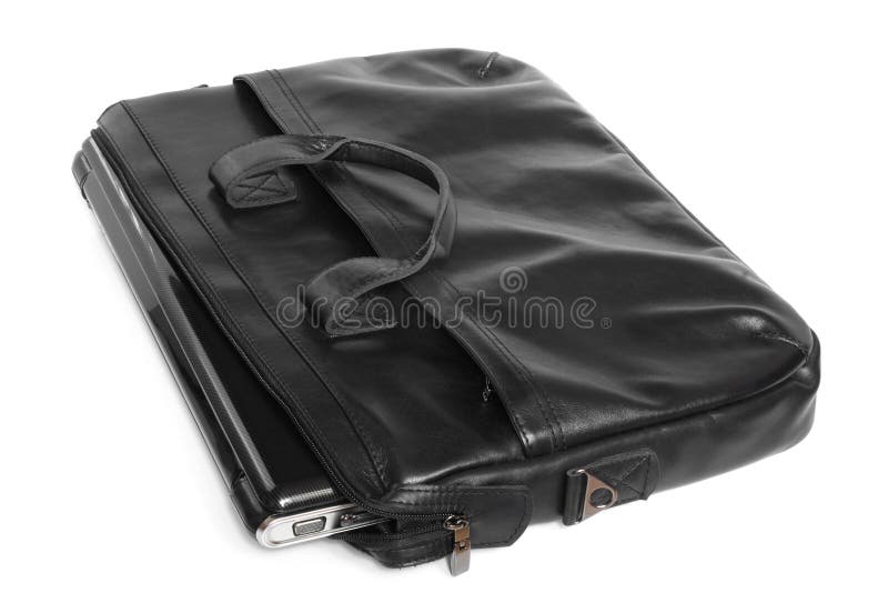Black Leather Computer Bag with Laptop Stock Image Image of laptop