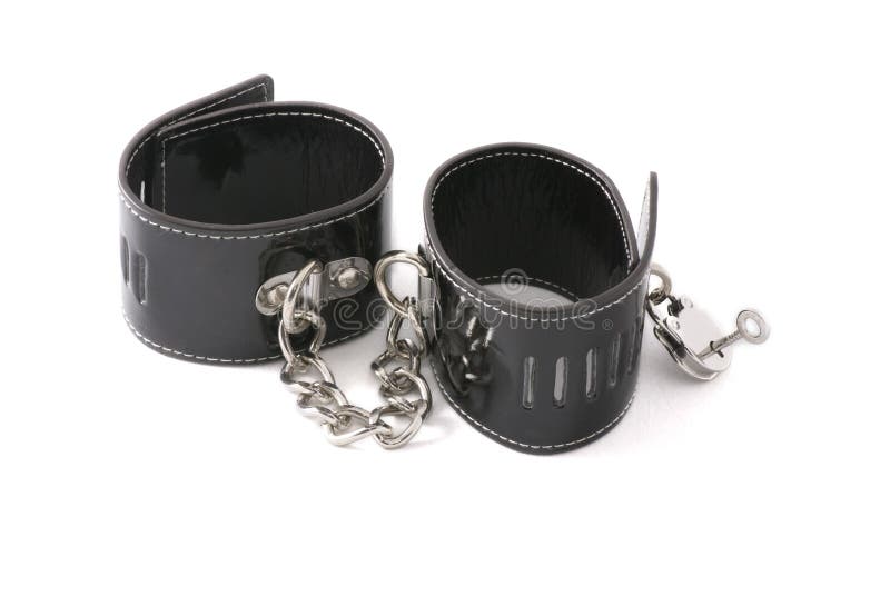 Black Leather Handcuffs Isolated Stock Photo Image of brace, wrist
