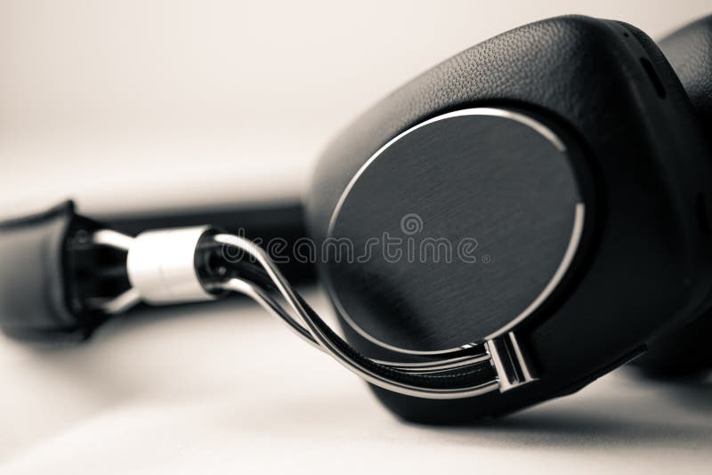Black Leather Headphones on a White Background Stock Image Image of