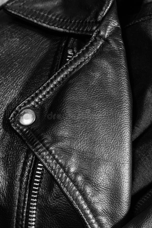 Black Leather Jacket Close Up Stock Image - Image of biker, fashion ...