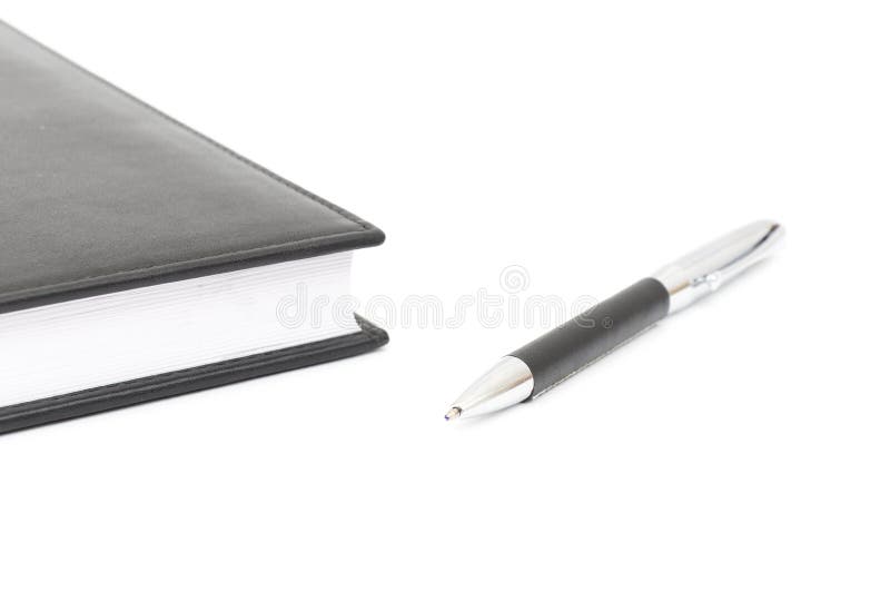 Black leather Notebook and pen royalty free stock image