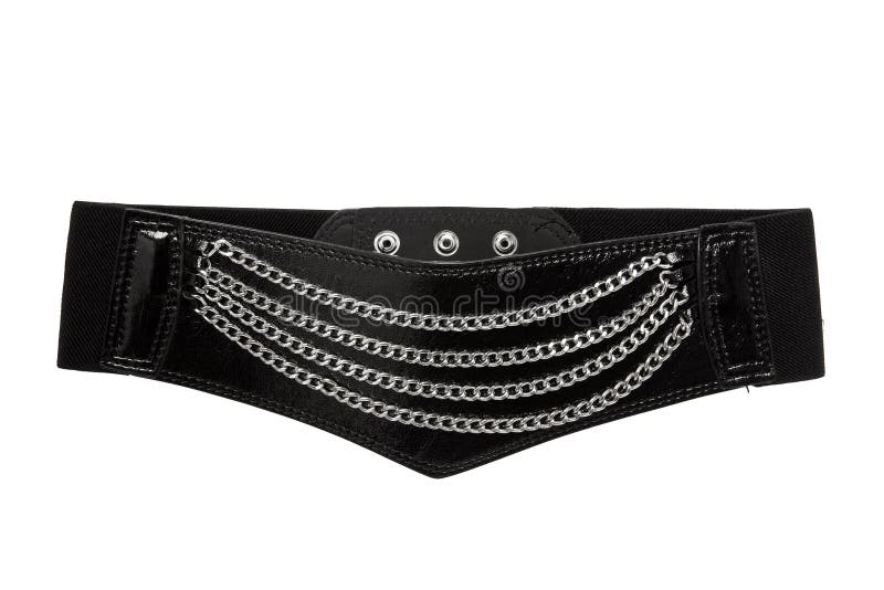 Black Leather Rocker Belt on White Stock Photo - Image of female, steel ...