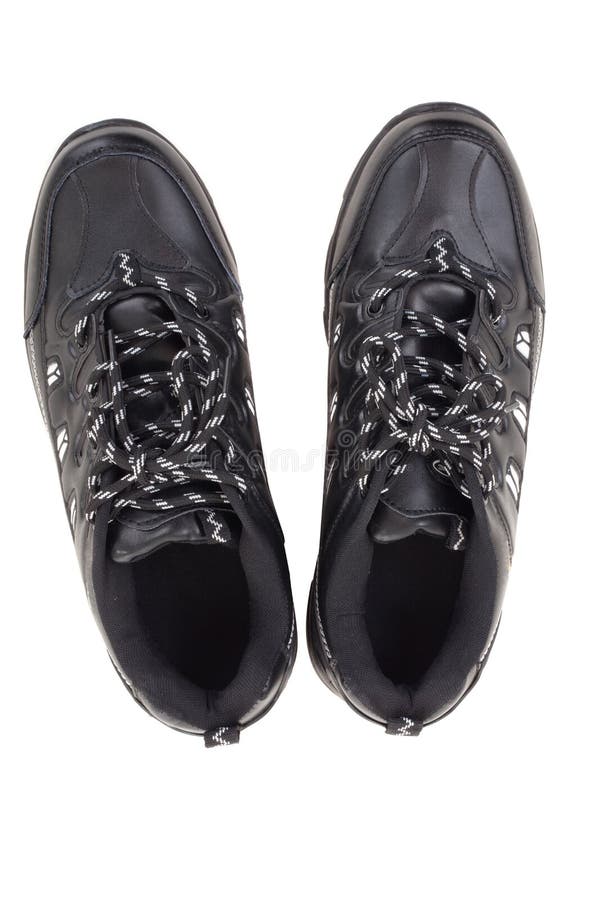 Black leather shoes on a white background