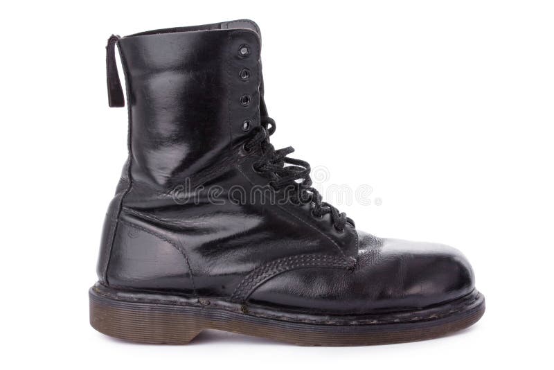 Black leather work boot royalty free stock image