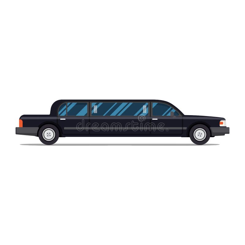 Black limo. limousine. Flat vector illustration. Isolate. Luxary vehicle. Side view