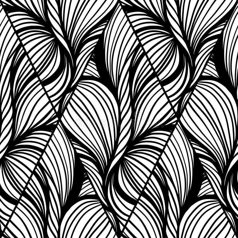 Black Line Art Wavy Lines Vector Seamless Pattern for Textile stock illustration
