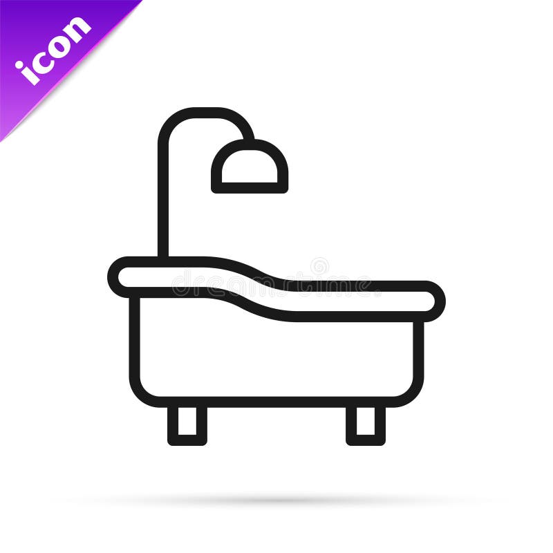 Black Line Bathtub Icon Isolated on White Background. Vector Stock