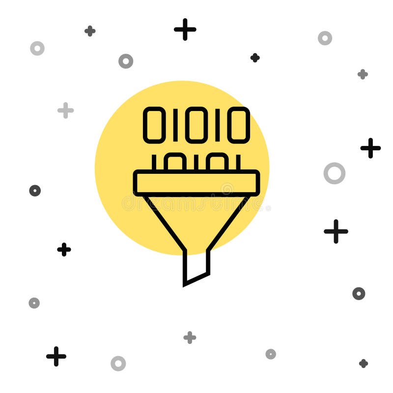 Black line binary code icon isolated on white background random dynamic shapes vector ilustração stock