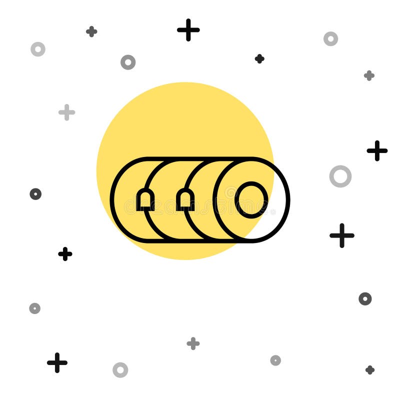 Black line Blanket roll icon isolated on white background. Camping roll mat. Random dynamic shapes. Vector royalty free illustration