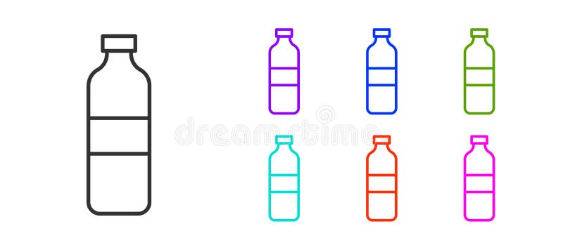 Black line Bottle of water icon isolated on white background. Soda aqua drink sign. Set icons colorful. Vector