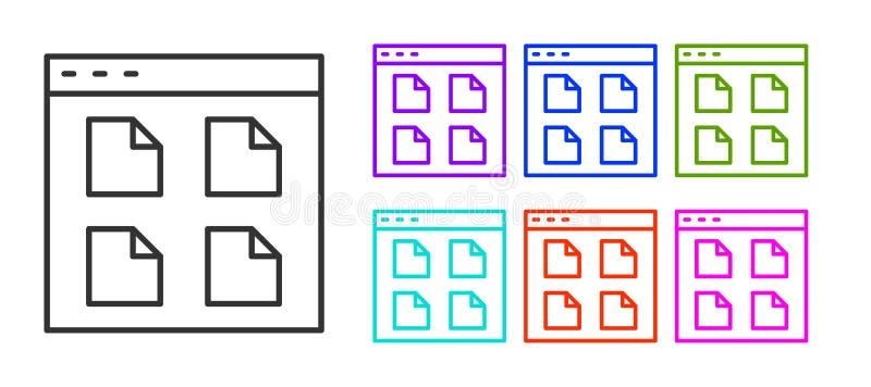 Black line Browser files icon isolated on white background. Set icons colorful. Vector vector illustration