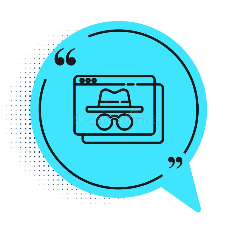 Black line Browser incognito window icon isolated on white background. Blue speech bubble symbol. Vector royalty free illustration