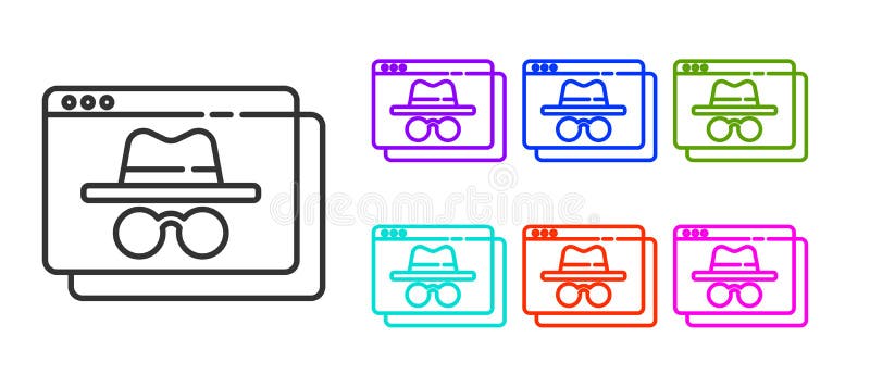 Black line Browser incognito window icon isolated on white background. Set icons colorful. Vector vector illustration