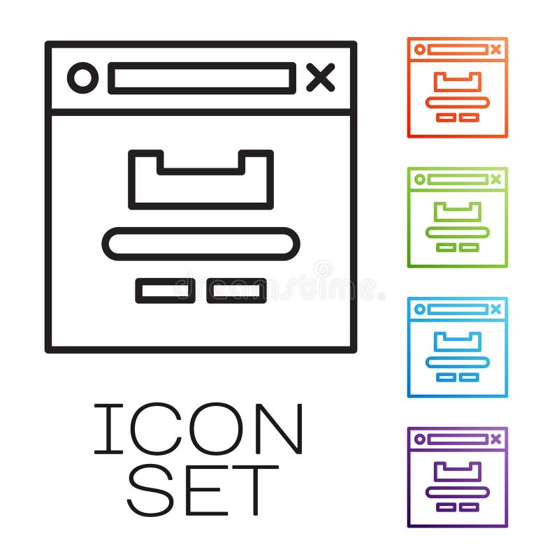 Black line Browser window icon isolated on white background. Set icons colorful. Vector Illustration stock illustration