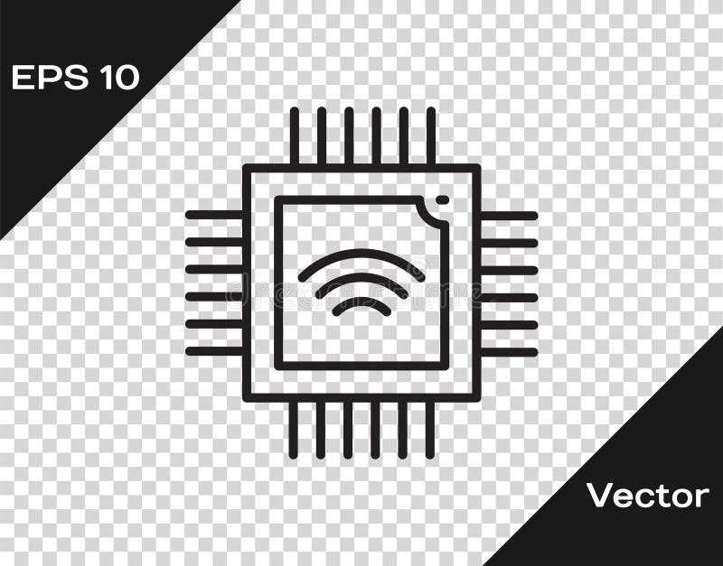 Black line Computer processor with microcircuits CPU icon isolated on transparent background. Chip or cpu with circuit royalty free illustration