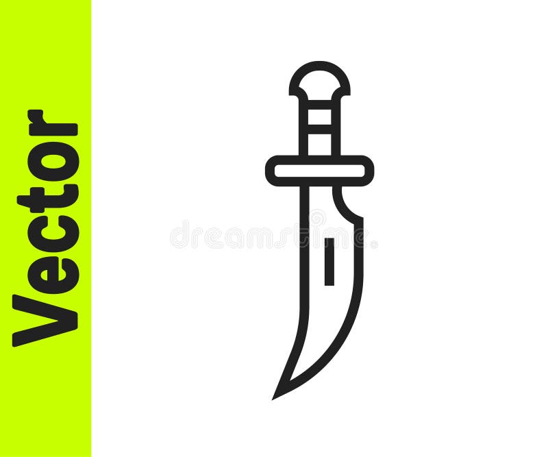 Black line Dagger icon isolated on white background. Knife icon. Sword with sharp blade. Vector