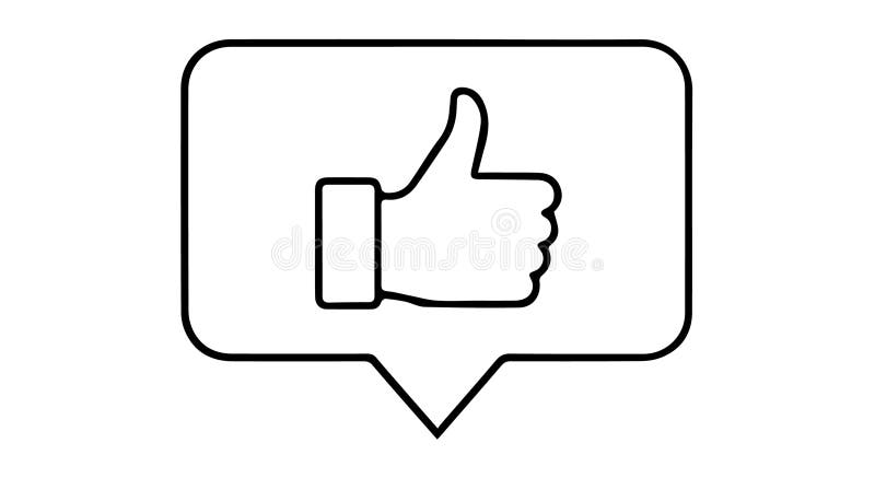 A black line drawing of a thumbs up in a speech bubble, symbolizing approval and positive feedback in digital communication. Drawing feedback vectors