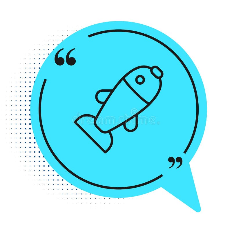Black line fish icon isolated on white background blue speech bubble symbol vector ilustração do vetor
