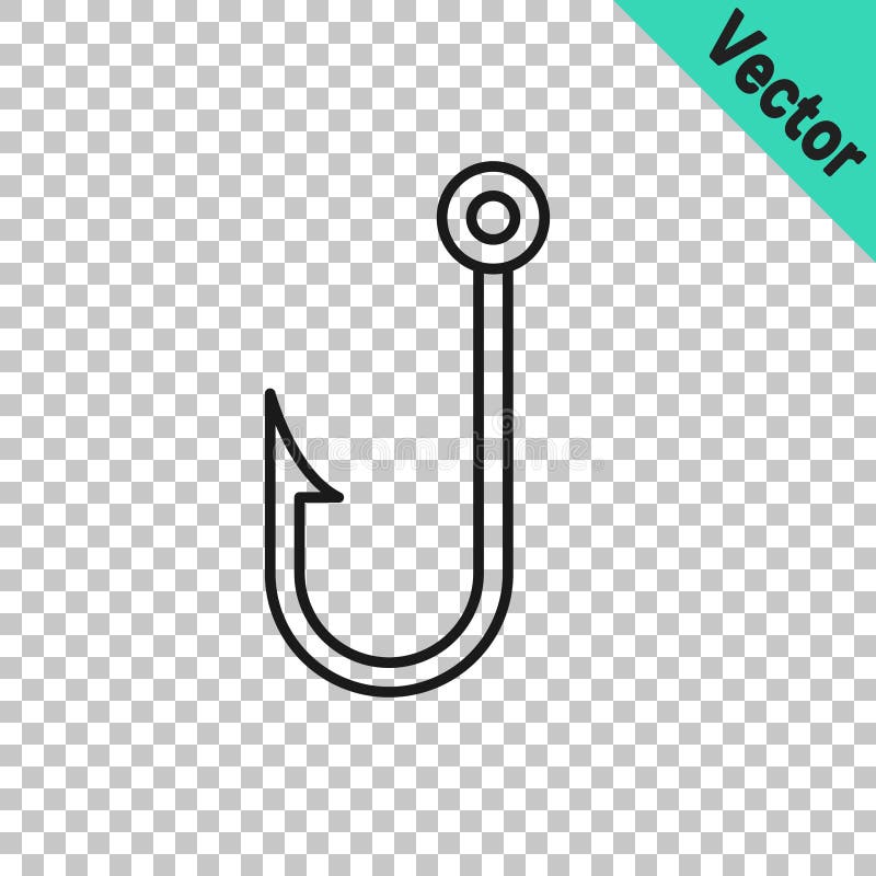 Black Line Fishing Hook Icon Isolated on Transparent Background