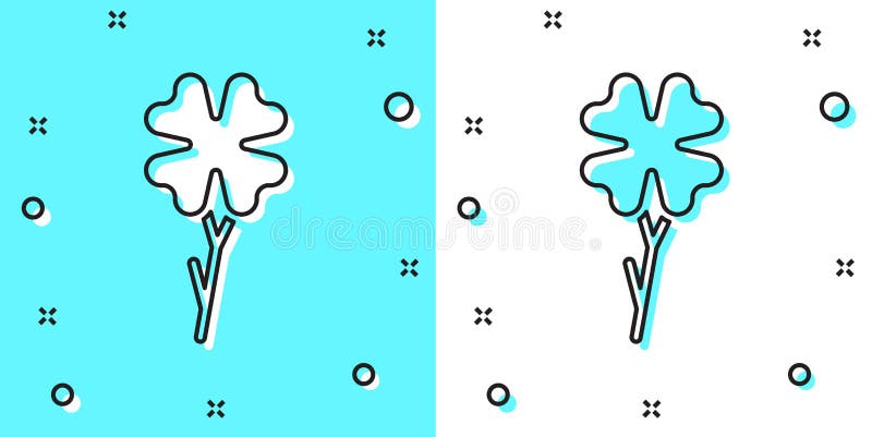 Black line Four leaf clover icon isolated on green and white background. Happy Saint Patrick day. Random dynamic shapes stock illustration
