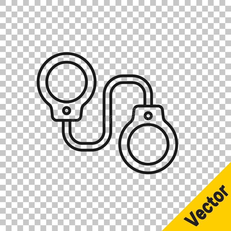Black line Handcuffs icon isolated on transparent background. Vector stock illustration