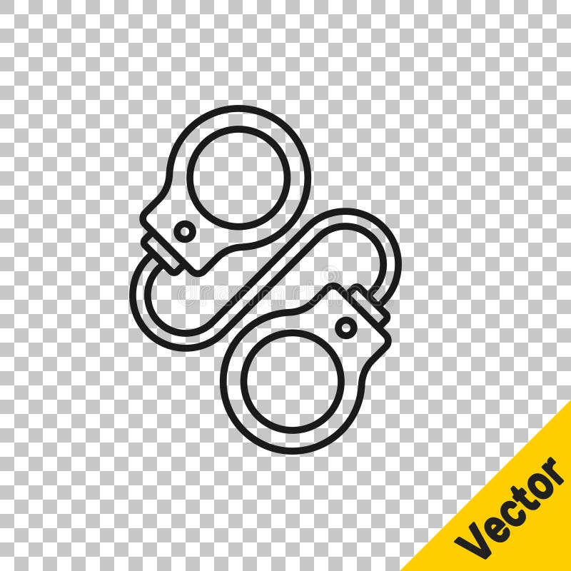 Black line Handcuffs icon isolated on transparent background. Vector royalty free illustration