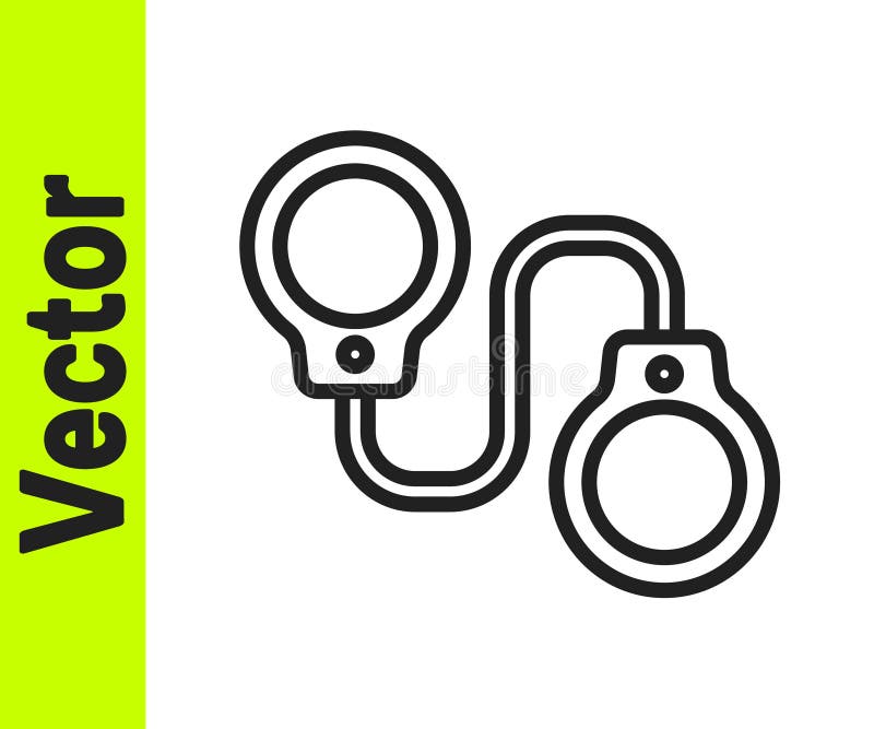 Black line Handcuffs icon isolated on white background. Vector stock illustration