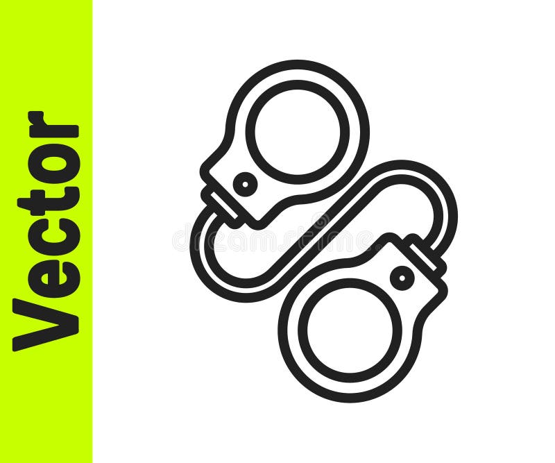 Black line Handcuffs icon isolated on white background. Vector royalty free illustration