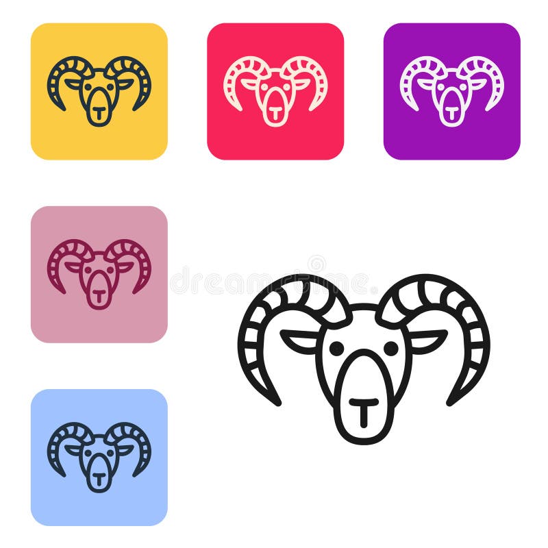 Black line Head of goat or ram icon isolated on white background. Mountain sheep. Animal symbol. Set icons in color