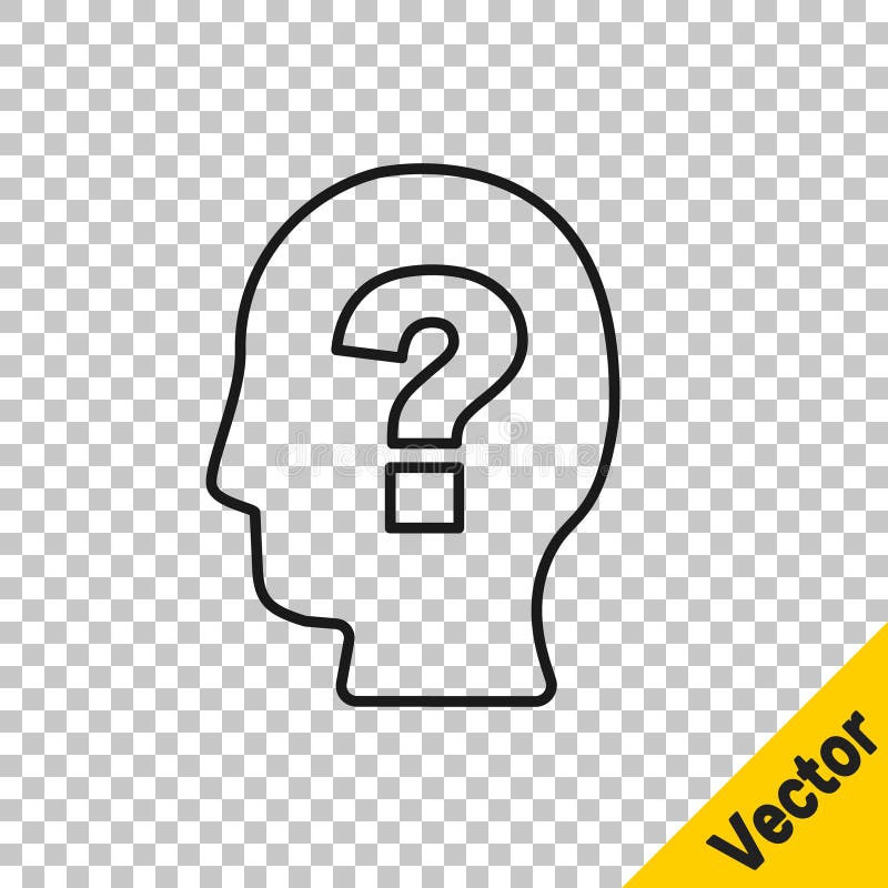 Black line human head with question mark icon isolated on transparent background vector ilustração do vetor