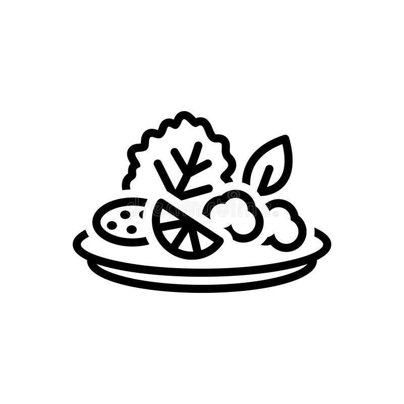 Black line icon for Salad, vegetable and plate stock illustration