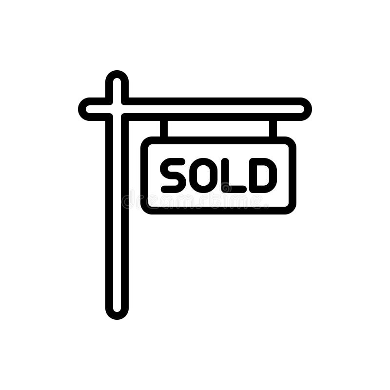 Black Line Icon For Sold Sign Sale And Marketing Stock Vector