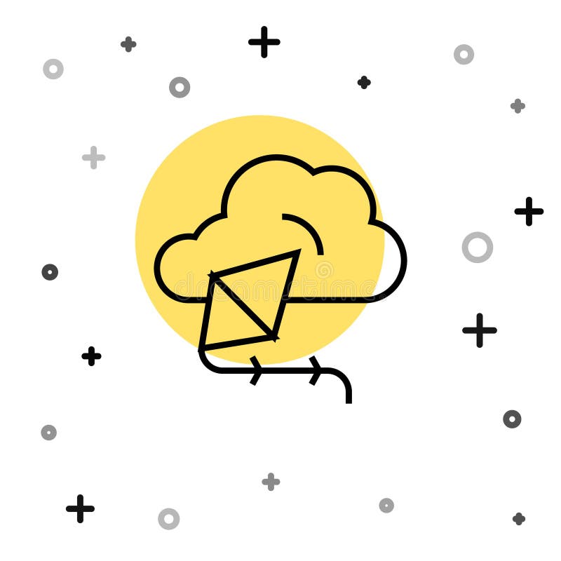 Black line Kite icon isolated on white background. Random dynamic shapes. Vector stock illustration