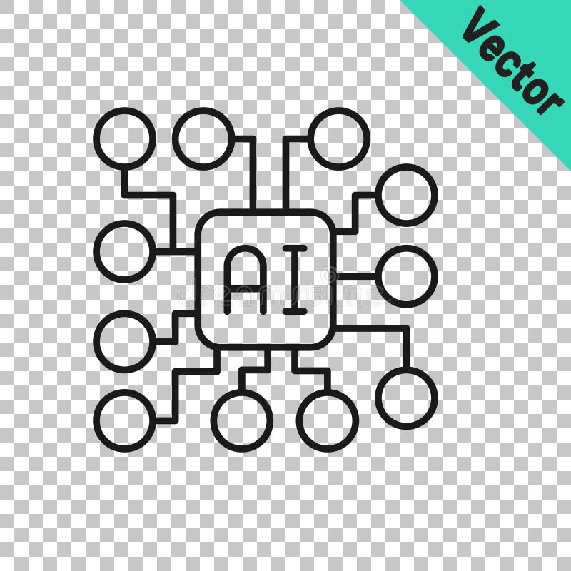Black line Neural network icon isolated on transparent background. Artificial intelligence AI. Vector stock illustration