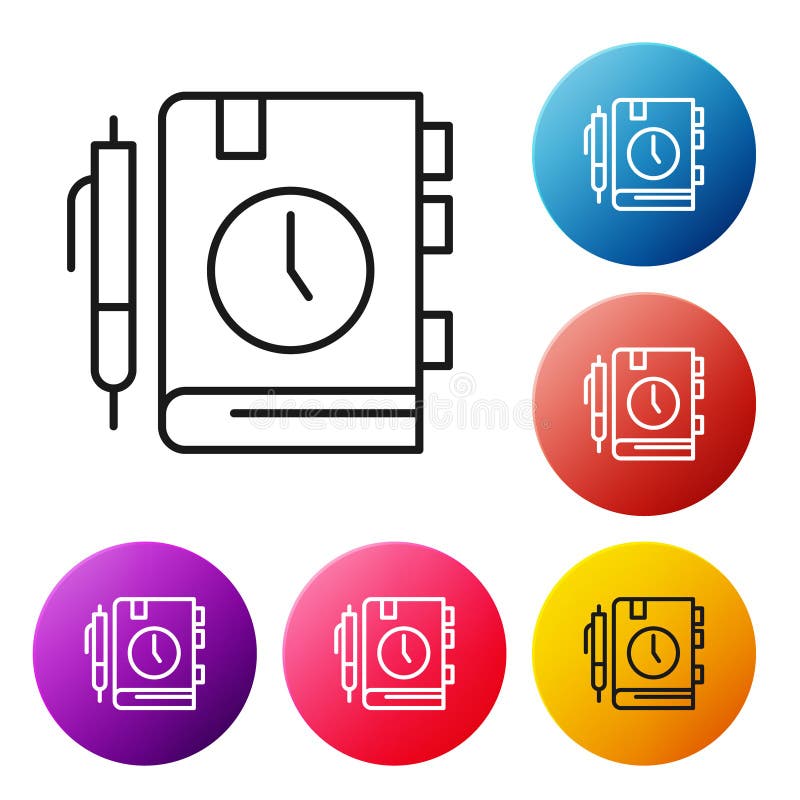 Black line Daily paper notepad icon isolated on white background. Set icons colorful circle buttons. Vector vector illustration