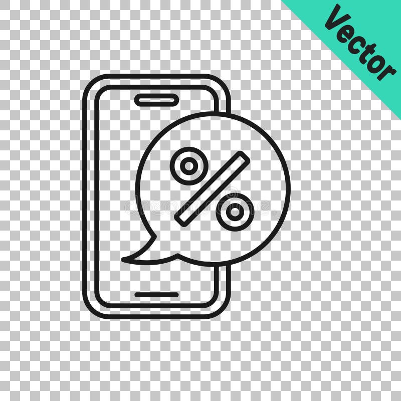 Black Line Percent Discount on Mobile Phone Icon Isolated on