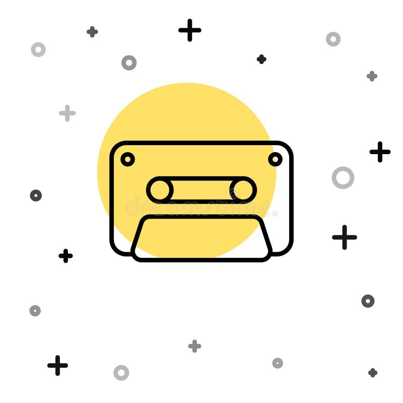 Black line retro audio cassette tape icon isolated on white background random dynamic shapes vector ilustração stock