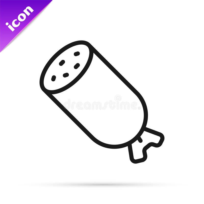 Black line Salami sausage icon isolated on white background. Meat delicatessen product. Vector.