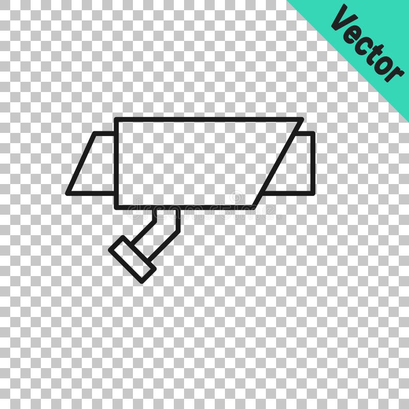Black Line Security Camera Icon Isolated on Transparent Background