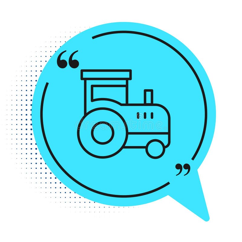 Black line Tractor icon isolated on white background. Blue speech bubble symbol. Vector royalty free illustration