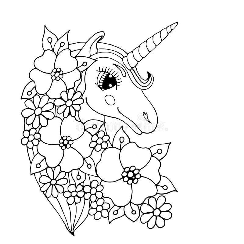 Black Line Unicorn for Coloring Book or Page Stock Vector ...