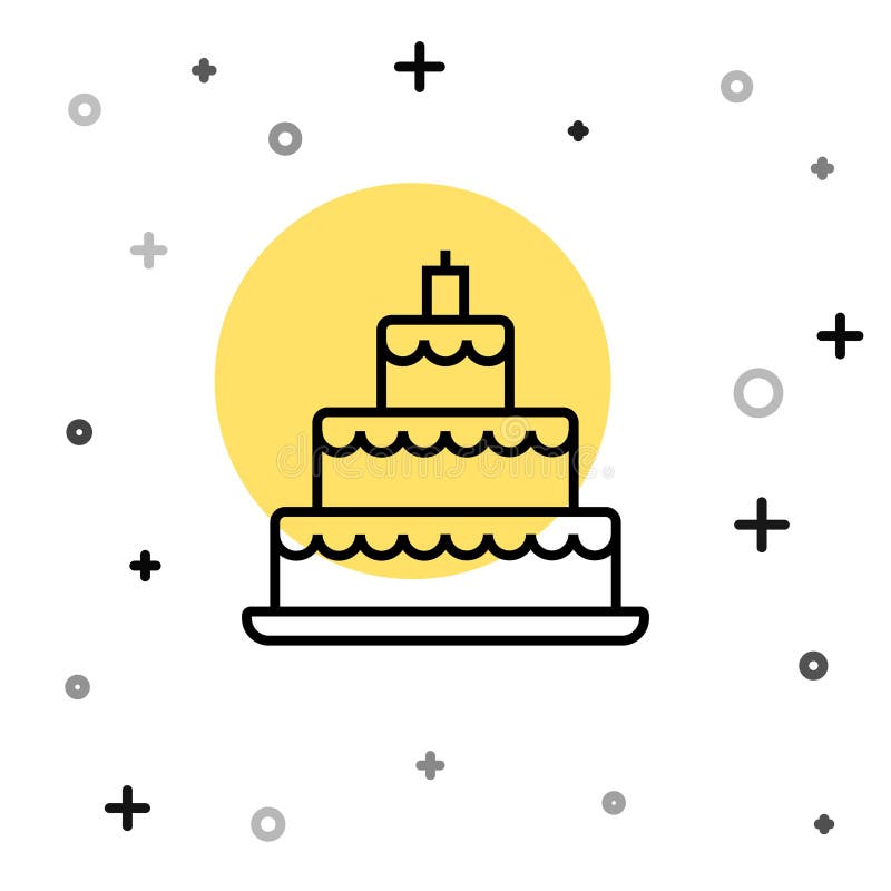 Black line Wedding cake icon isolated on white background. Random dynamic shapes. Vector stock illustration