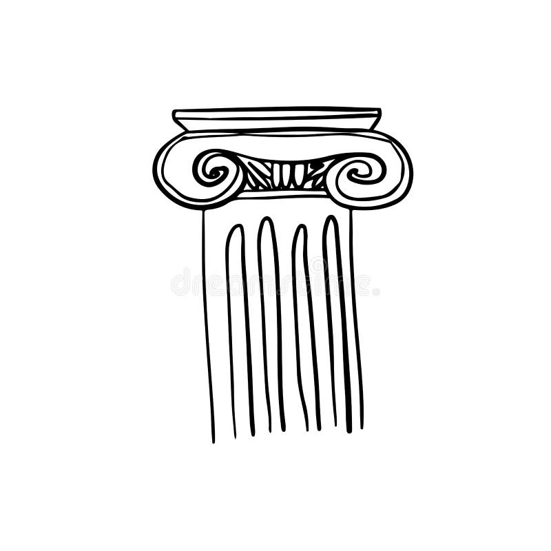 Black Lined Hand Drawn Ancient Greece Column Illustration Isolated on