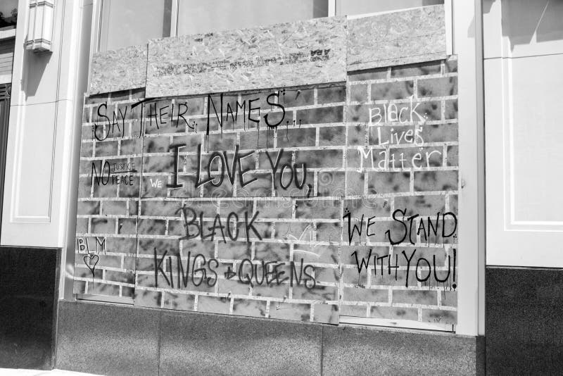 Black Lives Matter Mural on a Boarded Up Window in Downtown Columbus. A mural on a boarded up window in downtown Columbus Ohio in support of Black Lives Matter royalty free stock images Black Lives Matter Mural on a Boarded Up Window in Downtown Columbus. A mural on a boarded up window in downtown Columbus Ohio in support of Black Lives Matter royalty free stock images