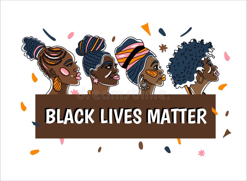 Black Livwe Matter poster with beautiful African-american women. Line art style minimalism style We are Woman concept