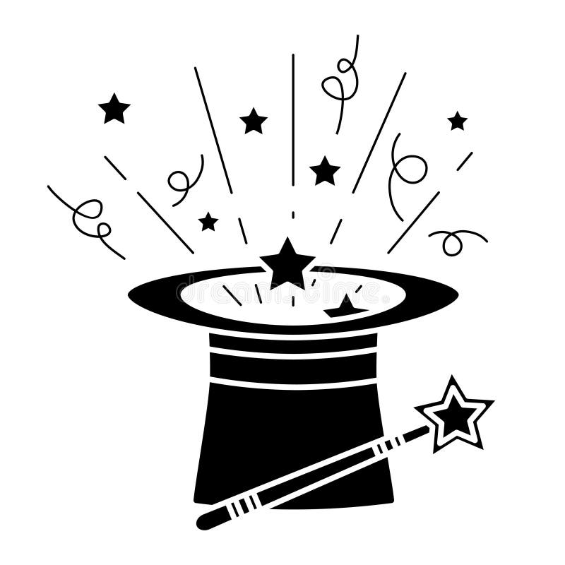 Black Magic Hat with Wand Stick and Stars. Magical Performance Template ...