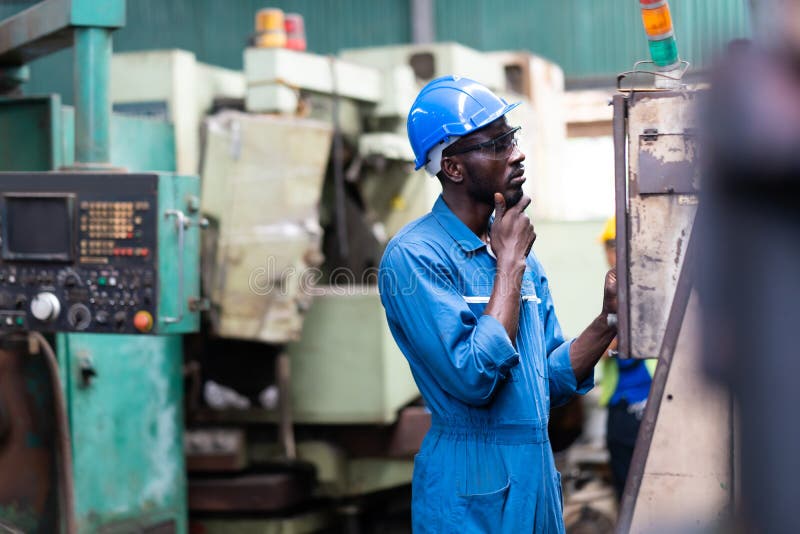 Engineer X Black Market Seller Black Male Engineer Working on Machine in Factory. Black Man Engineer