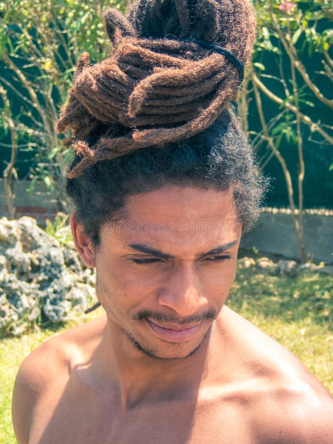 Black Man with Afro Hair and Dreadlocks Gathered Over His Head Stock Image  - Image of fashion, afro: 152838783