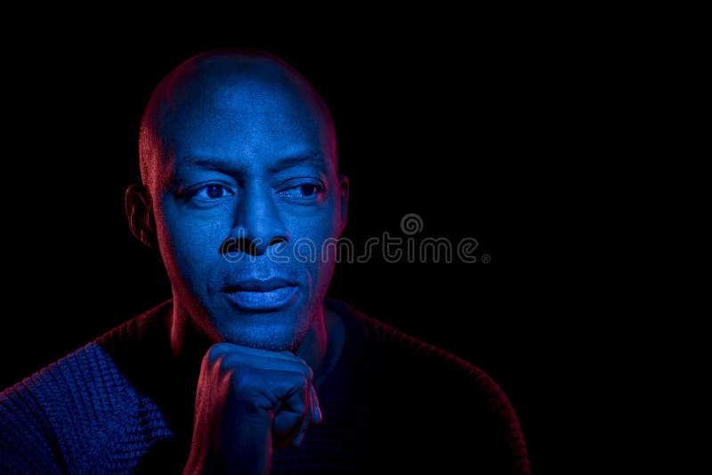 Studio Photo with Blue Light of a Black Man Looking Sideways Stock Photo -  Image of artistic, person: 173406154