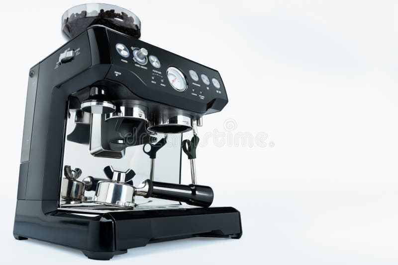 Black Manual Coffee Maker with Grinder on a White Background, Side View Stock Photo Image of